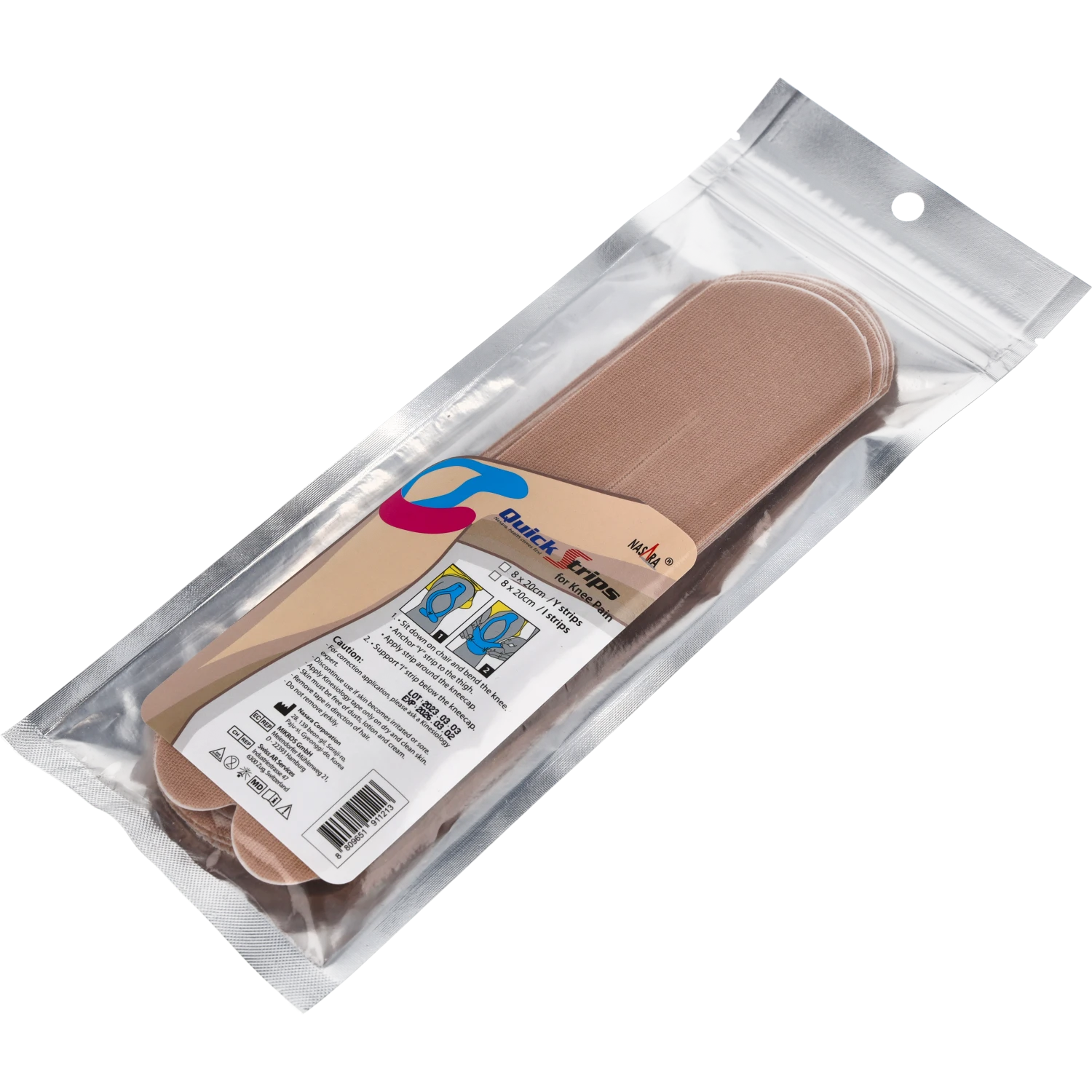 Nasara Kinesiologie Tape Pain Pack Knee Beige Verpackung