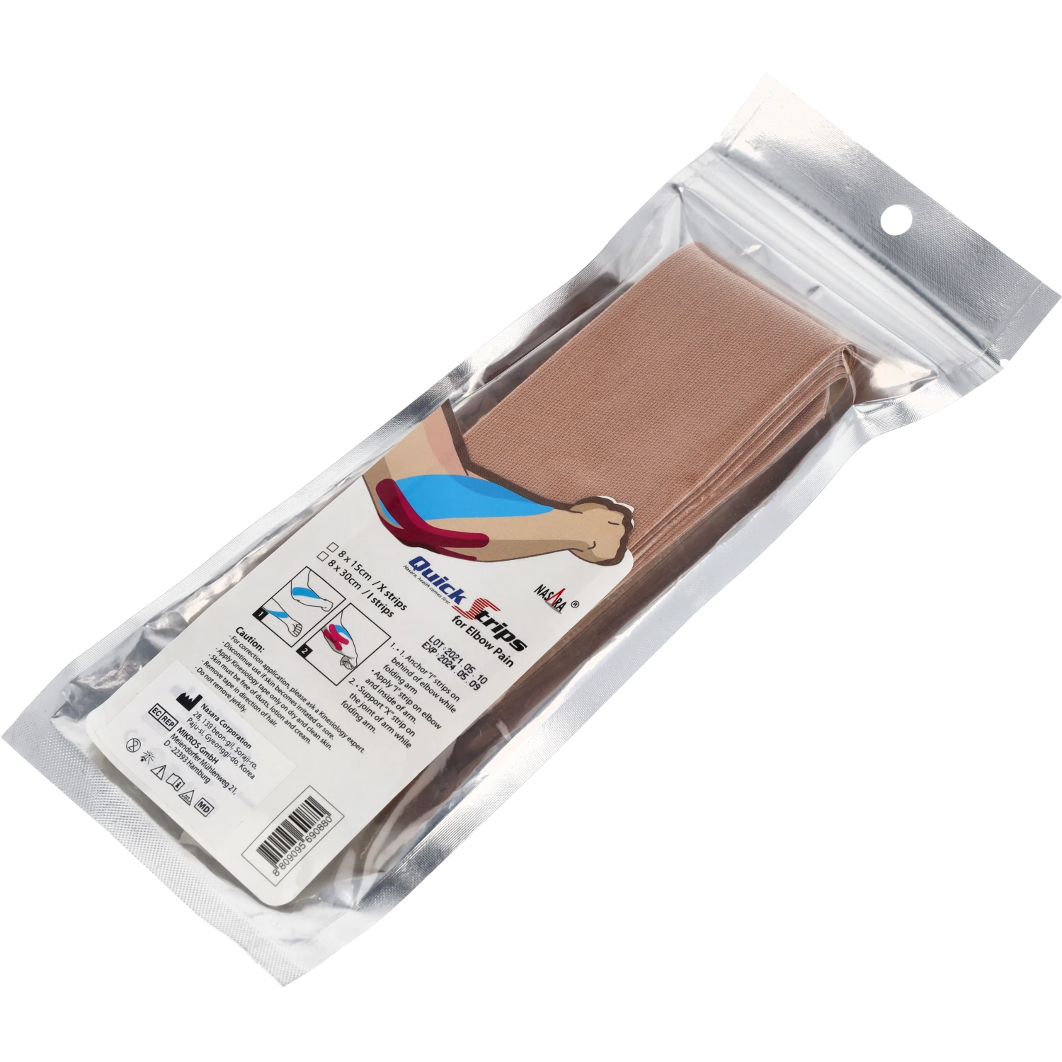 Nasara Kinesiologie Tape Pain Pack Elbow Beige Verpackung